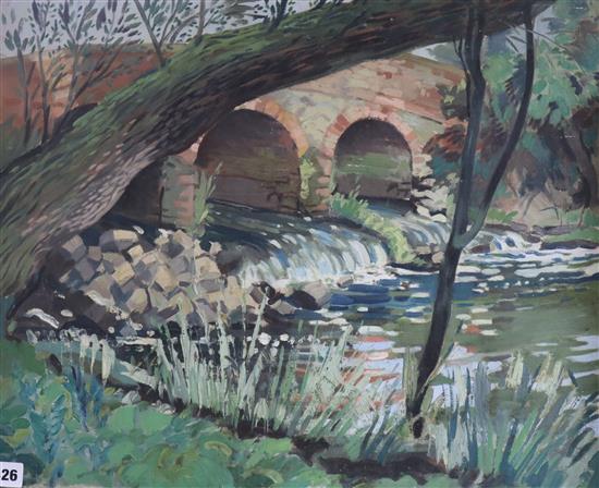 Wilfred C. Wisdish (1910-1970), oil on board, The Wreake at Rathcliffe Mill, label verso, 46 x 56cm, unframed